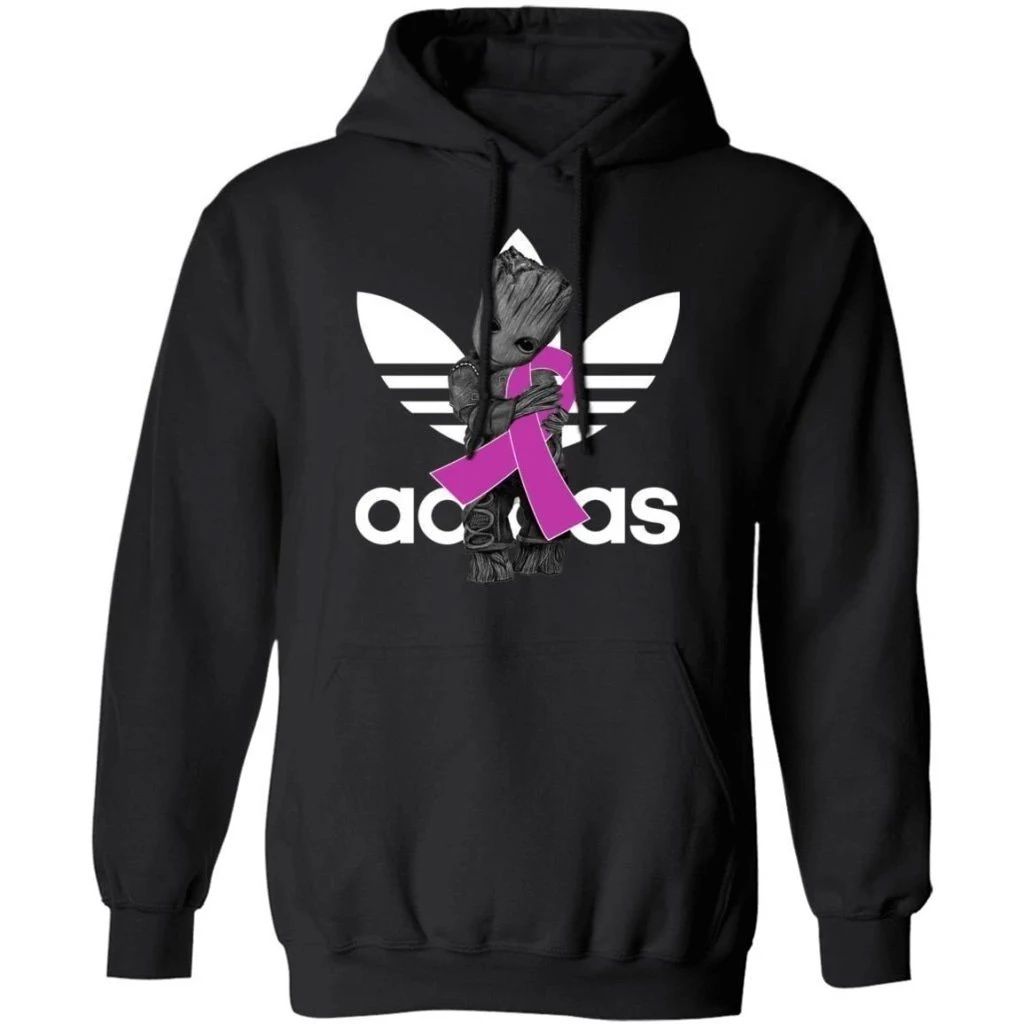 Groot Hugging Purple Ribbon Pancreatic Cancer Awareness Hoodie For Cancer Warrior