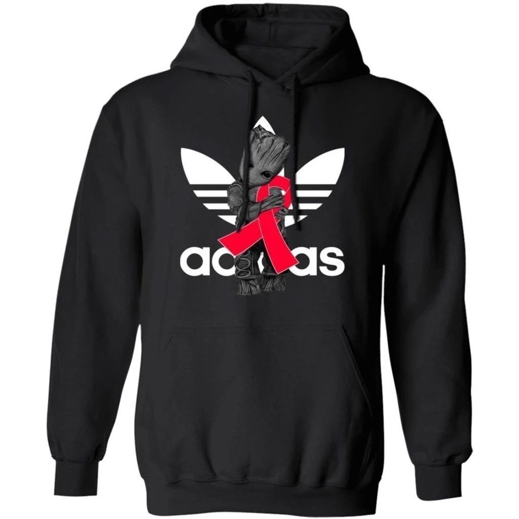 Groot Hugging Red Ribbon Blood Cancer Awareness Hoodie For Cancer Warrior