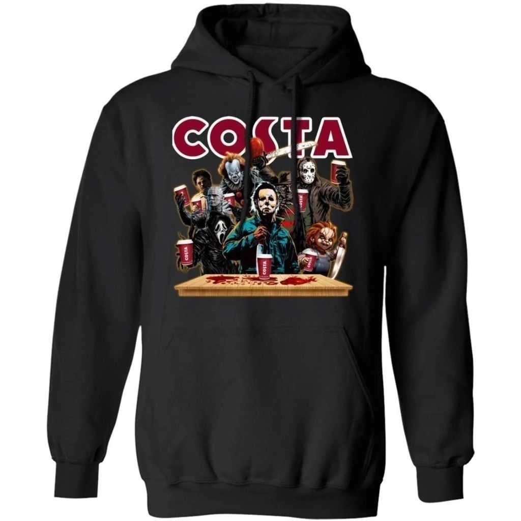 Horror Characters Drink Costa Hoodie Funny Halloween Gift