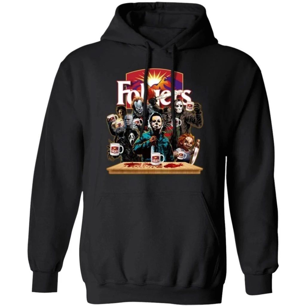 Horror Characters Drink Folgers Hoodie Funny Halloween Gift