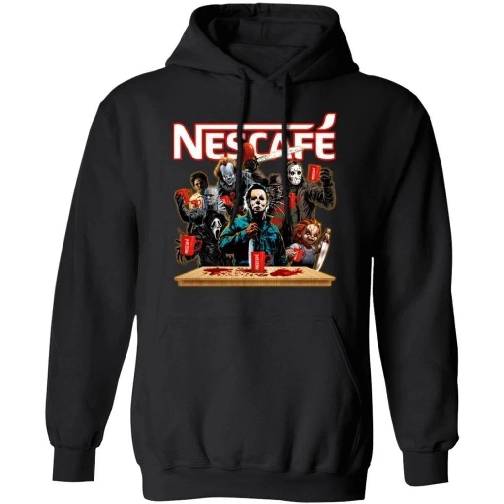 Horror Characters Drink Nescafe Hoodie Funny Halloween Gift