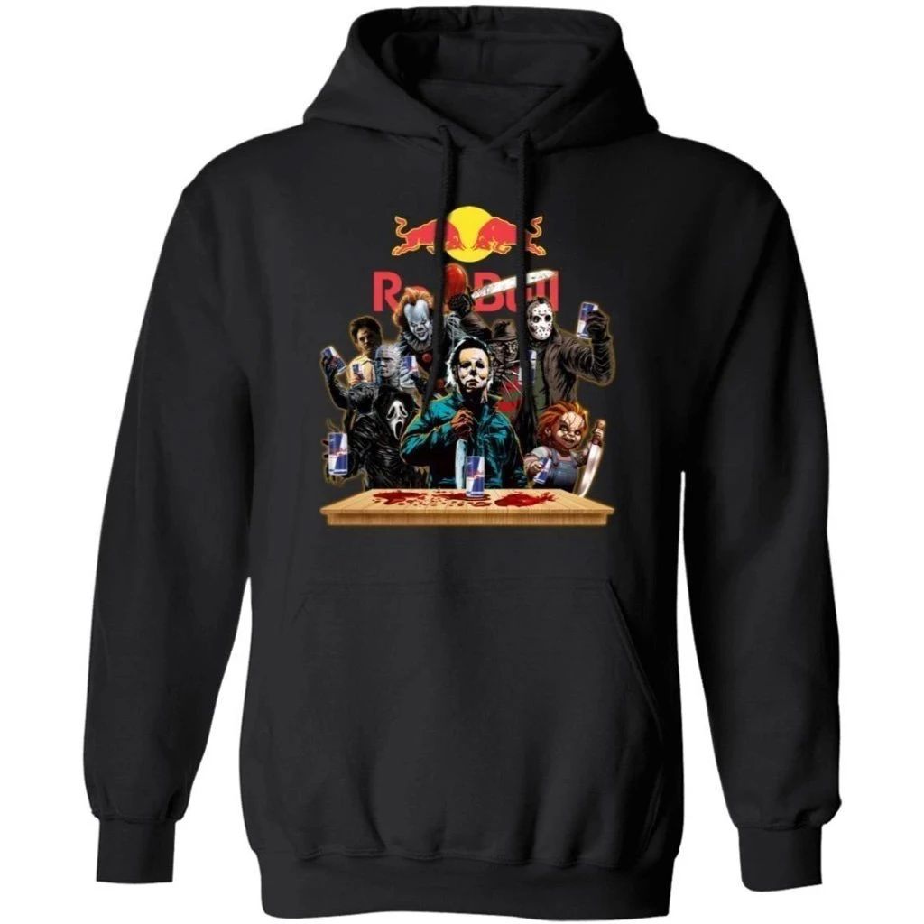 Horror Characters Drink Red Bull Hoodie Funny Halloween Gift