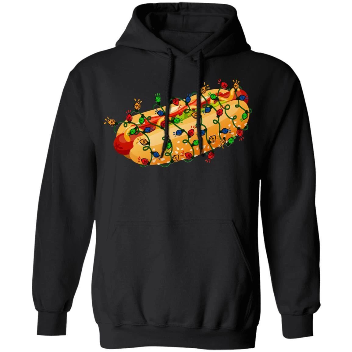 Hot Dog Decorated In Christmas Lights Hoodie Funny Xmas Food Hoodie