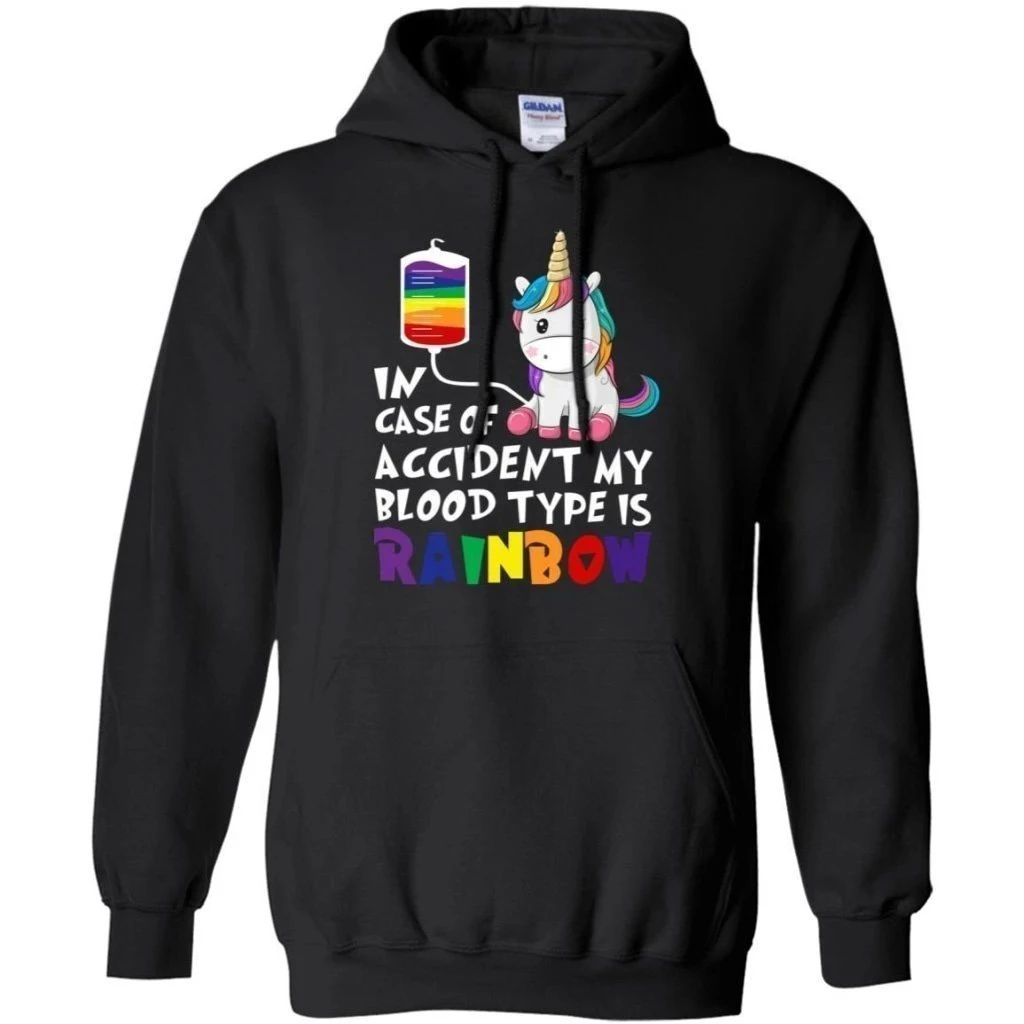 In Case Of Accident My Blood Type Is Rainbow Unicorn Hoodie Funny Gift