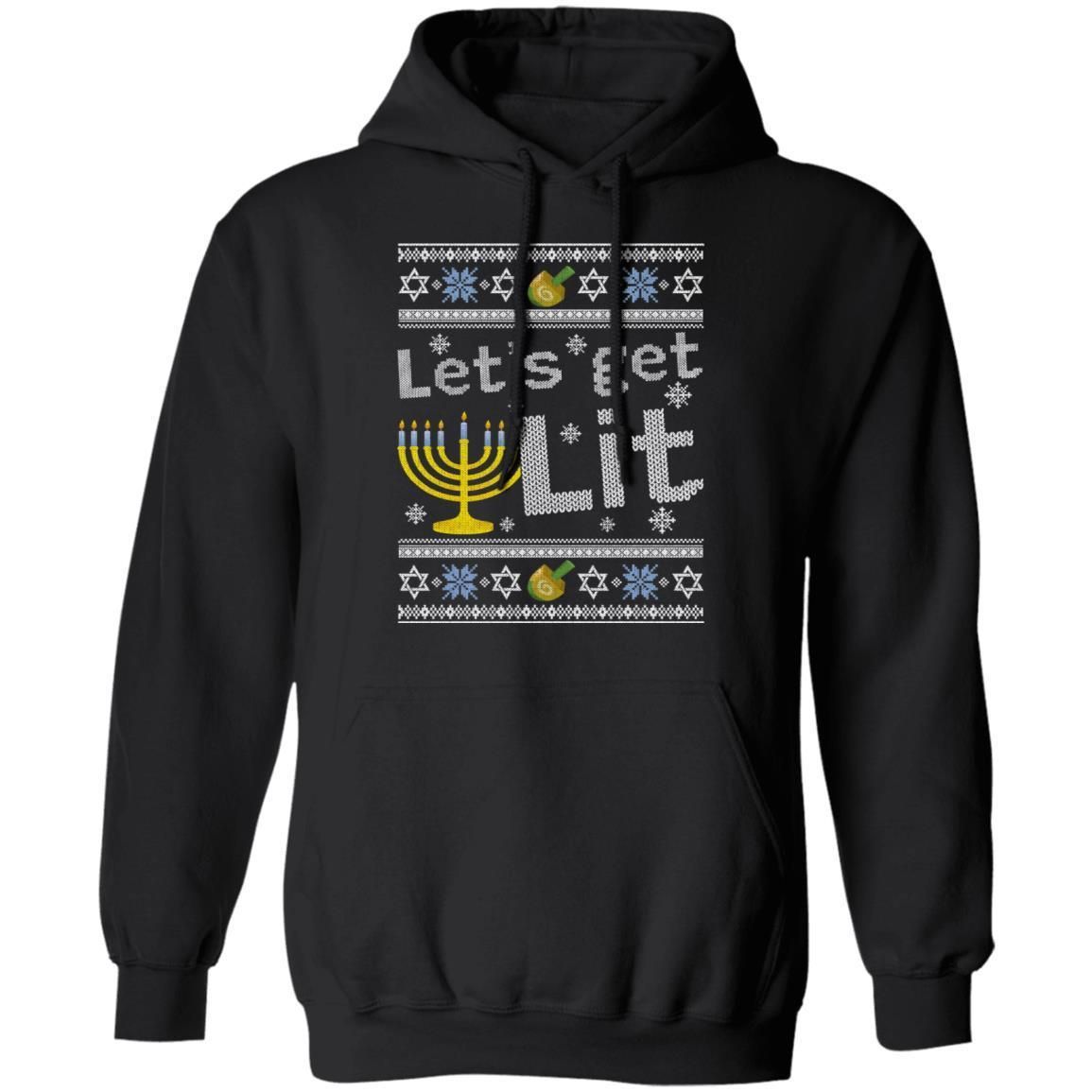 Let’s Get Lit Hanukkah Ugly Sweater Style Hoodie Lovely Gift