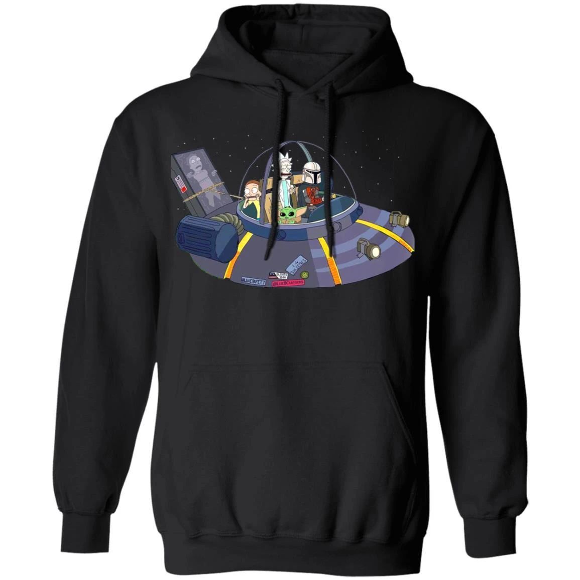 Mandalorian And Baby Yoda On Rick And Morty Spaceship Hoodie