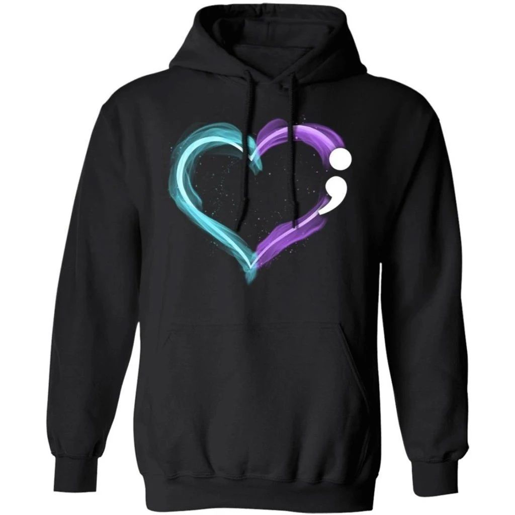 Semicolon Heart Suicide Prevention Awareness Hoodie Meaningful Gift