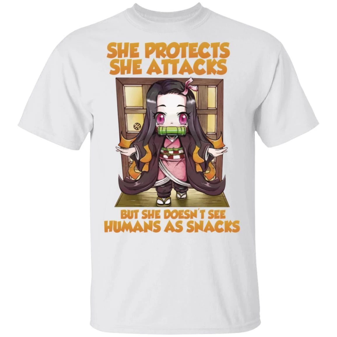 She Protects She Attacks Nezuko T Shirt Demon Slayer Anime Tee