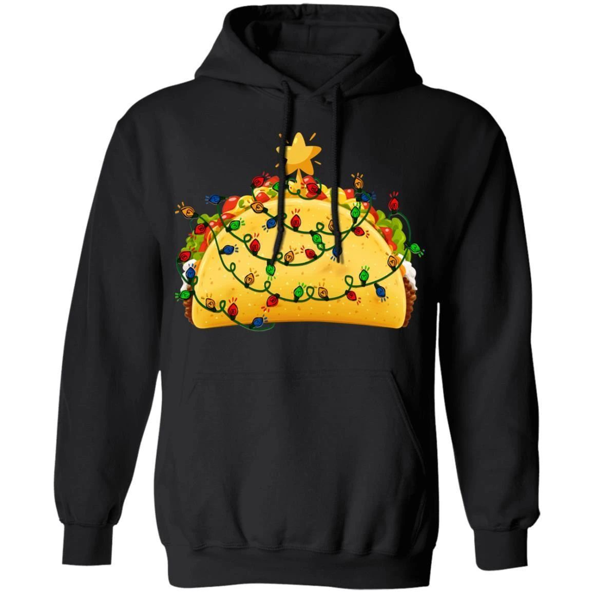 Taco Decorated In Christmas Lights Hoodie Funny Xmas Food Hoodie