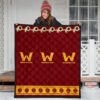 American Football Team Premium Quilt - Washington W And Rugby Ball Patterns Quilt Blanket 3