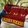 American Football Team Premium Quilt - Washington W And Rugby Ball Patterns Quilt Blanket 11