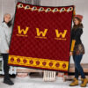 American Football Team Premium Quilt - Washington W And Rugby Ball Patterns Quilt Blanket 1