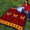 American Football Team Premium Quilt - Washington W And Rugby Ball Patterns Quilt Blanket 9