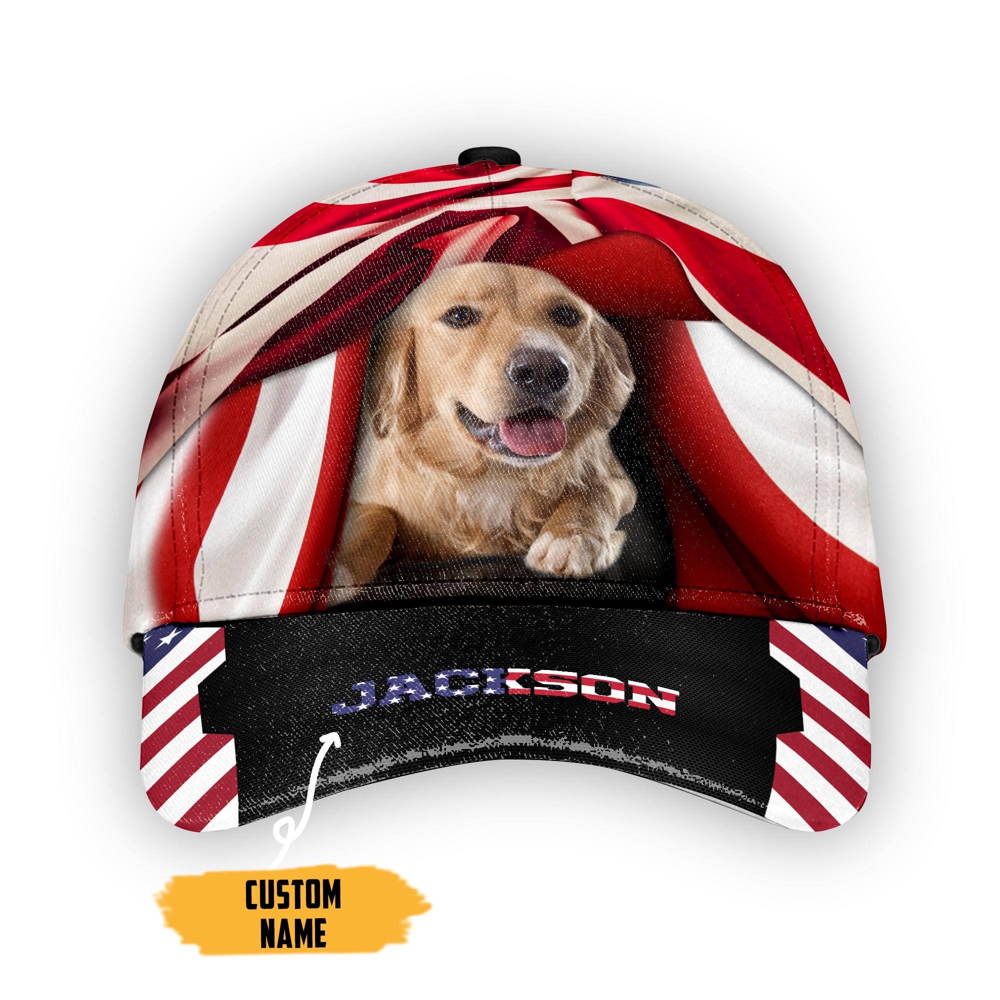 American Golden Retriever Dog Custom Name Classic Cap