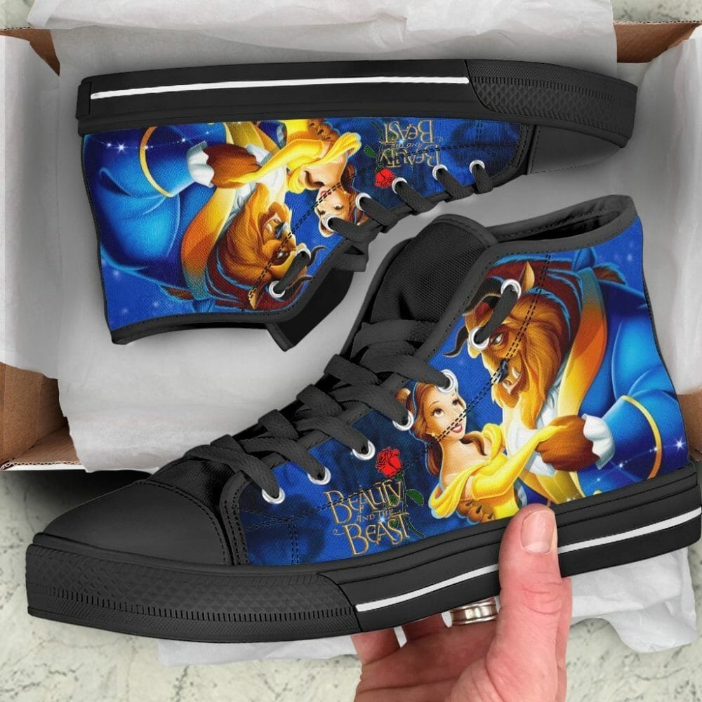 Beauty And The Beast Sneakers Couple High Top Shoes Gift Idea