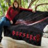 Berserk Anime Premium Quilt - Guts Armor Armadura With Sword Artwork Red Highlight Quilt Blanket 11