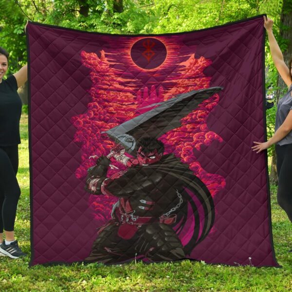 Berserk Anime Premium Quilt – Guts Sword Dark Black Sun Red Cloud Quilt Blanket