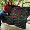 Christmas Premium Quilt | Grinch Face From Text Merry Grinch Mas Quilt Blanket 11