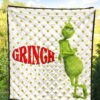 Christmas Premium Quilt | Grinch Smiling Stand Up Against Text Twinkle Stars Quilt Blanket 5