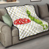 Christmas Premium Quilt | Grinch Smiling Stand Up Against Text Twinkle Stars Quilt Blanket 15