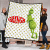 Christmas Premium Quilt | Grinch Smiling Stand Up Against Text Twinkle Stars Quilt Blanket 1