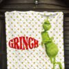 Christmas Premium Quilt | Grinch Smiling Stand Up Against Text Twinkle Stars Quilt Blanket 7