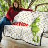 Christmas Premium Quilt | Grinch Smiling Stand Up Against Text Twinkle Stars Quilt Blanket 11