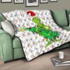 Christmas Premium Quilt | Grinch Steal Xmas Tree Sock Patterns Quilt Blanket 17