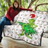 Christmas Premium Quilt | Grinch Steal Xmas Tree Sock Patterns Quilt Blanket 11