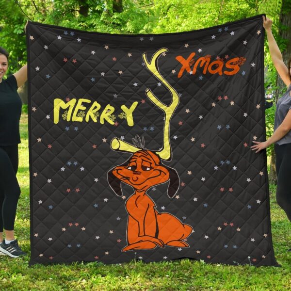 Christmas Premium Quilt | Max With Deer Antler Merry Xmas Artwork Quilt Blanket