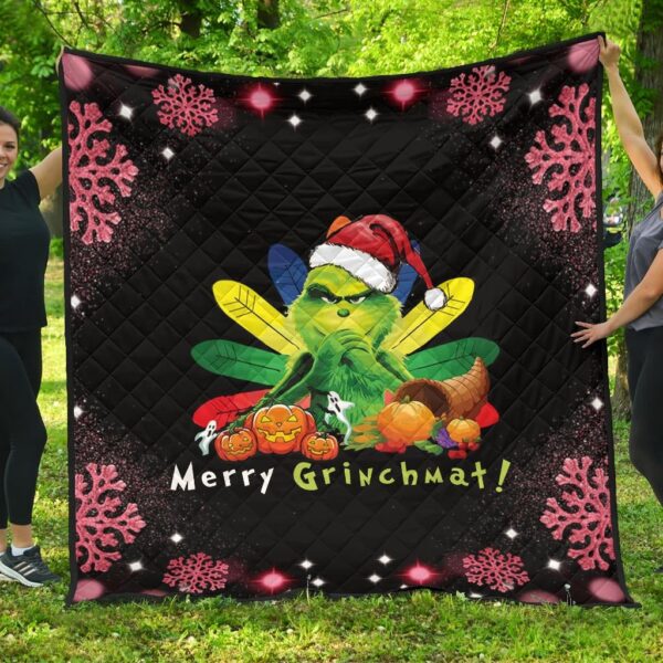 Christmas Premium Quilt | Merry Grinchmat Pumpkin Vegetables Pink Snowflake Quilt Blanket NA100403