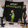 Christmas Premium Quilt | Merry Grinchmats Grumpy Grinch WIth Lights And Coffee Quilt Blanket 1