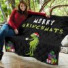 Christmas Premium Quilt | Merry Grinchmats Grumpy Grinch WIth Lights And Coffee Quilt Blanket 11