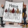 Christmas Premium Quilt | Merry Xmas Fabric Pattern Pine Tree Quilt Blanket 1