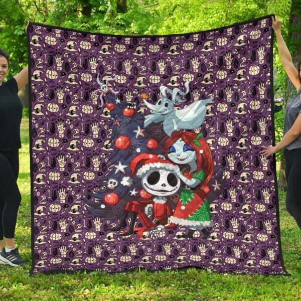 Christmas Premium Quilt | Nightmare Before Christmas Cartoon Jack And Sally Xmas Clothes Patterns Quilt Blanket