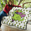 Christmas Premium Quilt | Smiling Happy Reptar T-Rex Head Patterns Quilt Blanket 11