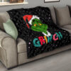 Christmas Premium Quilt | The Grinch Face Wearing Xmas Hat Artwork Quilt Blanket 15