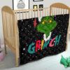 Christmas Premium Quilt | The Grinch Face Wearing Xmas Hat Artwork Quilt Blanket 21