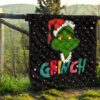 Christmas Premium Quilt | The Grinch Face Wearing Xmas Hat Artwork Quilt Blanket 13