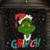 Christmas Premium Quilt | The Grinch Face Wearing Xmas Hat Artwork Quilt Blanket 7