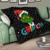 Christmas Premium Quilt | The Grinch Face Wearing Xmas Hat Artwork Quilt Blanket 17