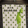 Christmas Premium Quilt | The Grumpy Grinch Drink Coffee Xmas Tree Patterns Quilt Blanket 7