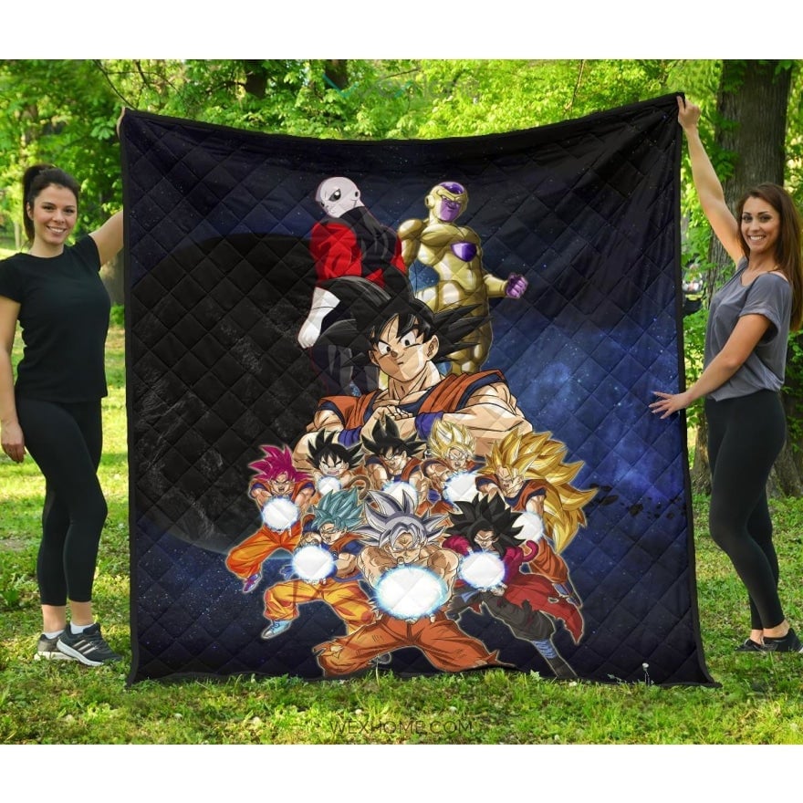 Dragon Ball Anime DB Goku All Forms Vs Golden Frieza And Jiren Premium Quilt Blanket