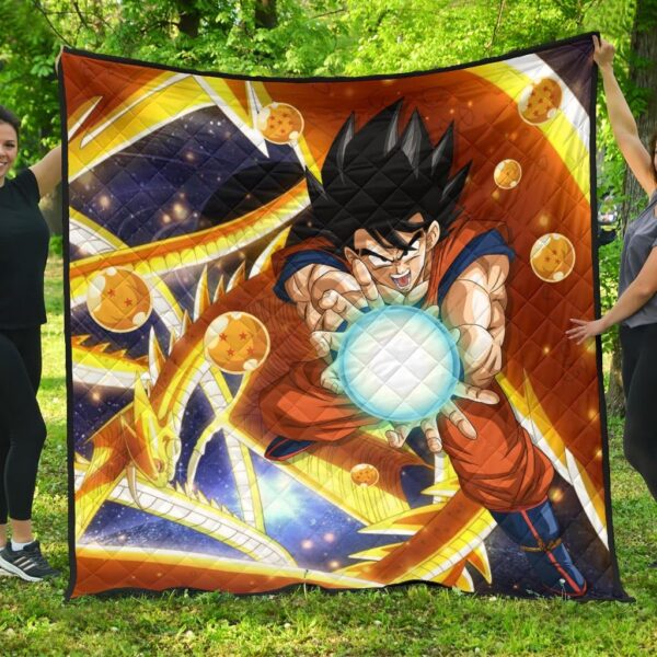 Dragon Ball Anime DB Goku Fighting With Golden Shenron Dragon Premium Quilt Blanket