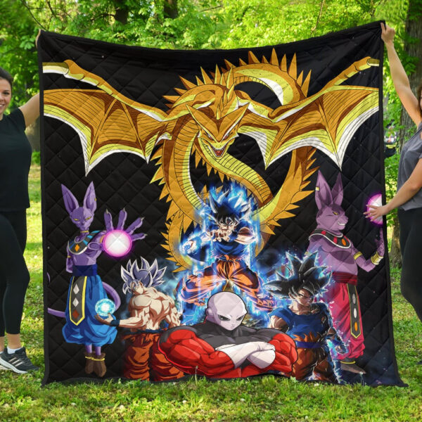 Dragon Ball Anime DB Goku Vs Villains Golden Shenron Dragon Premium Quilt Blanket