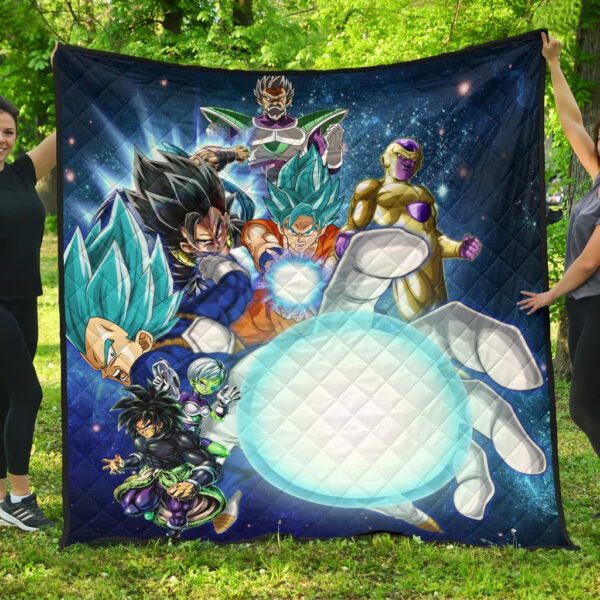 Dragon Ball Anime Premium Quilt | DB Characters Vegeta Goku Power Kamehameha Blue Galaxy Quilt Blanket