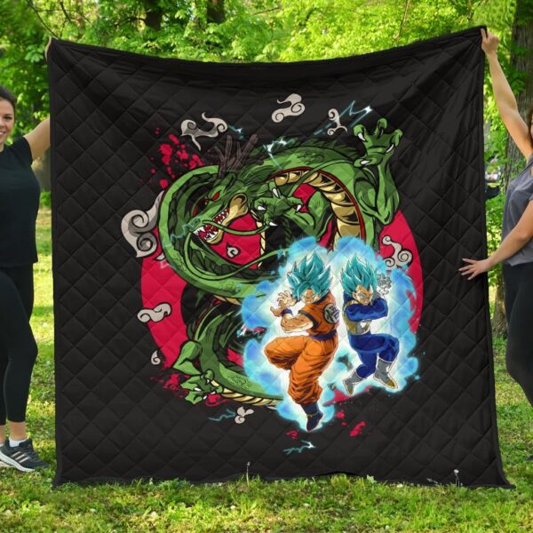 Dragon Ball Anime Premium Quilt – DB Goku Vegeta Blue Power Vapor With Shernon Dragon Quilt Blanket