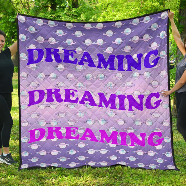 Dreaming Text Sweet Purple Theme Planet Patterns Premium Quilt Blanket