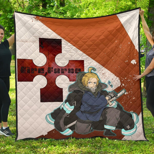 Fire Force Anime Premium Quilt Arthur Boyle Shining Blue Coat With Wood Sword Quilt Blanket