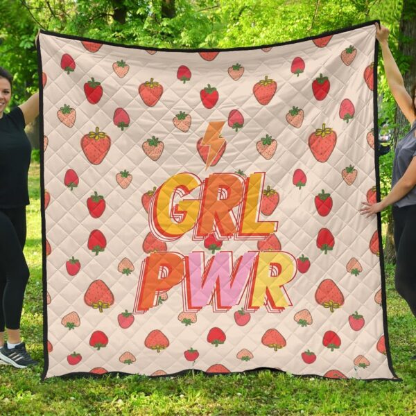 Girl Power GRL PWR Cute Strawberry Patterns Premium Quilt Blanket